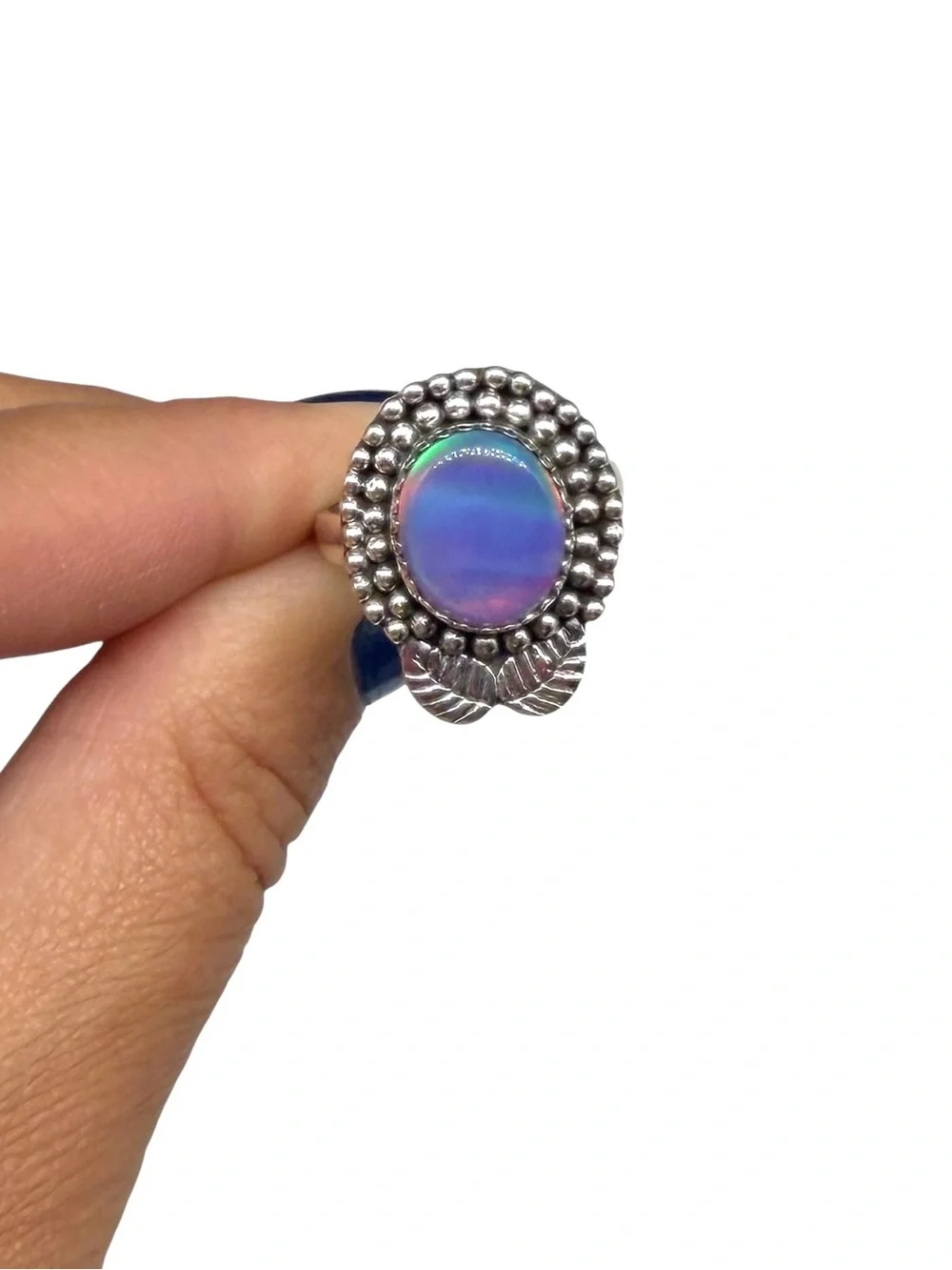 Aurora Fire Opal Ring Size 8 Solid 925 Sterling Silver